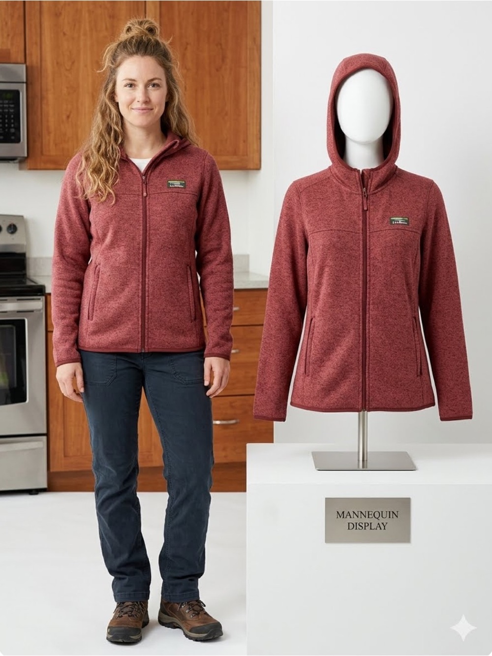 L.L.Bean Women's Sweater Fleece Full-Zip Hoodie sz M  Red Rust Gorpcore
